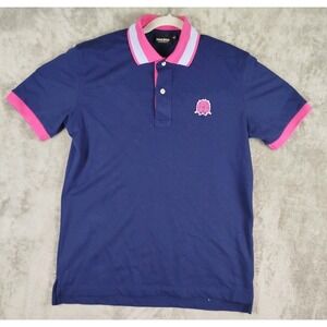 Maceoo‎ Lion Embroidered Navy Pink Grey Polo Shirt Mens Size M (3) Short Sleeve